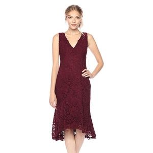 Vera Wang Sleeveless V Neck Lace Cocktail Dress